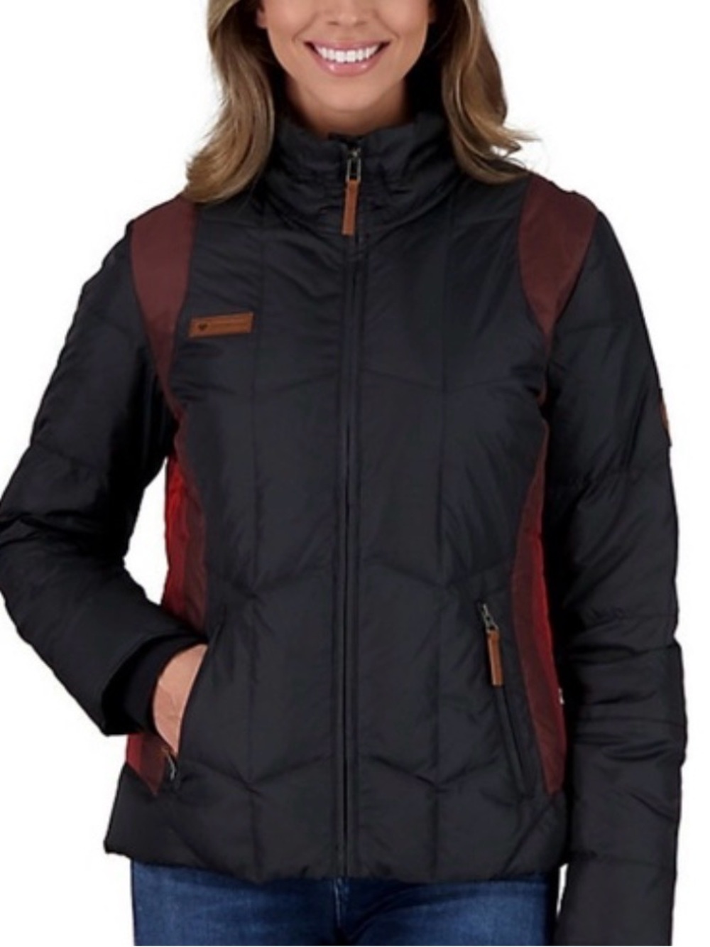Obermeyer Women's Janis Black and Burgundy Down Insulated Zip-Front Jacket